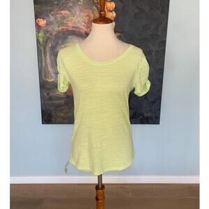 NWOT Zella short sleeve blouse top with ruched sleeves in green butterfly  XS
